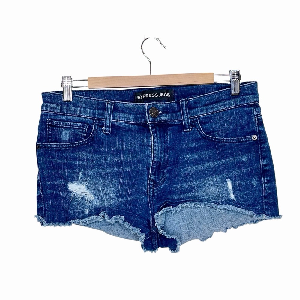 Express Micro Jean Shorts Womens Size 8 Cutoff Mid Rise Booty Denim Hot Pants